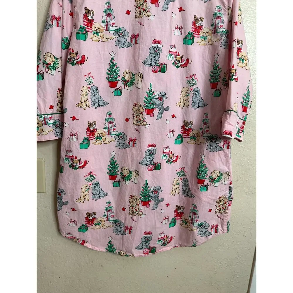 Printfresh x The Hiltons Christmas Poodle Party Sleep Shirt Dress  Womans Small